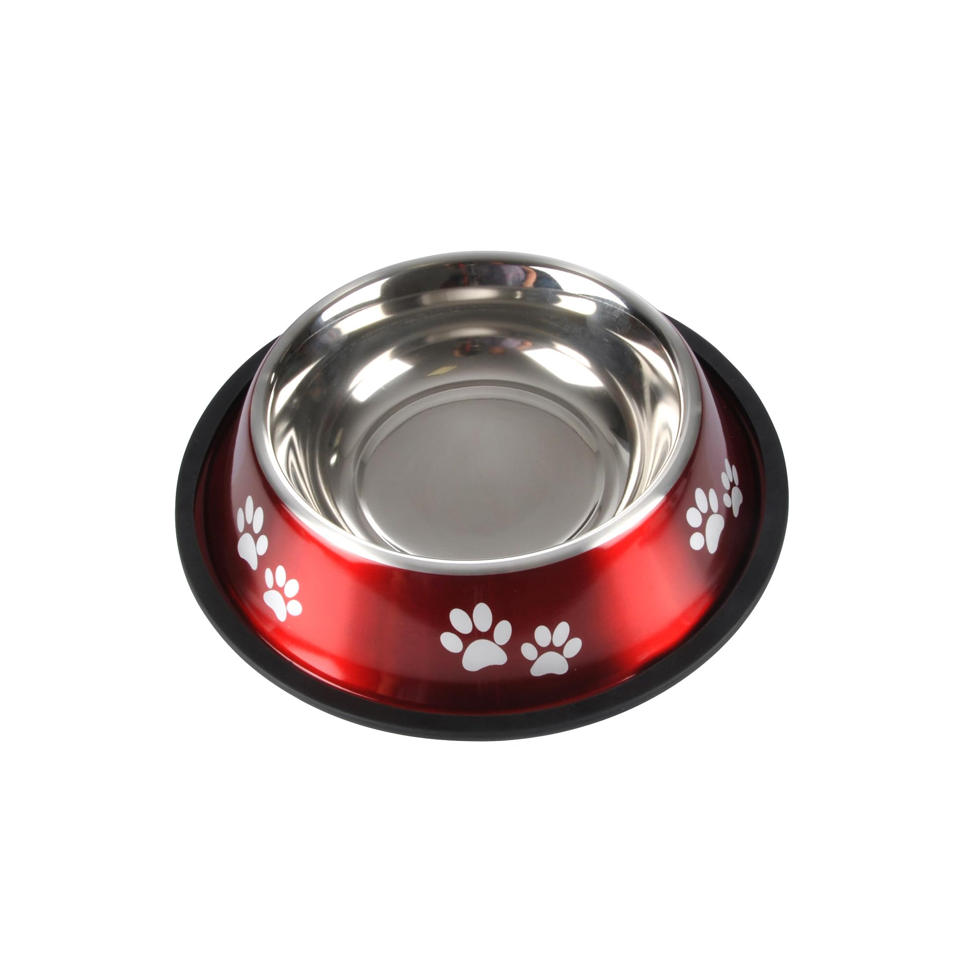 Stainless Steel Dog Bowl with Paw Print Design Non Slip D25/18cm Red Gloss