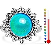 DALEGEM Round Temperature-Control Color Changing Crystal Ring,S925 Sterling Silver Retro Crystal Gemstone Stone Boho Funny for Women