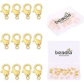 BEADIA 18K Gold Plated Lobster Clasps Non Tarnish 12mm 20pcs for Jewelry Making Findings