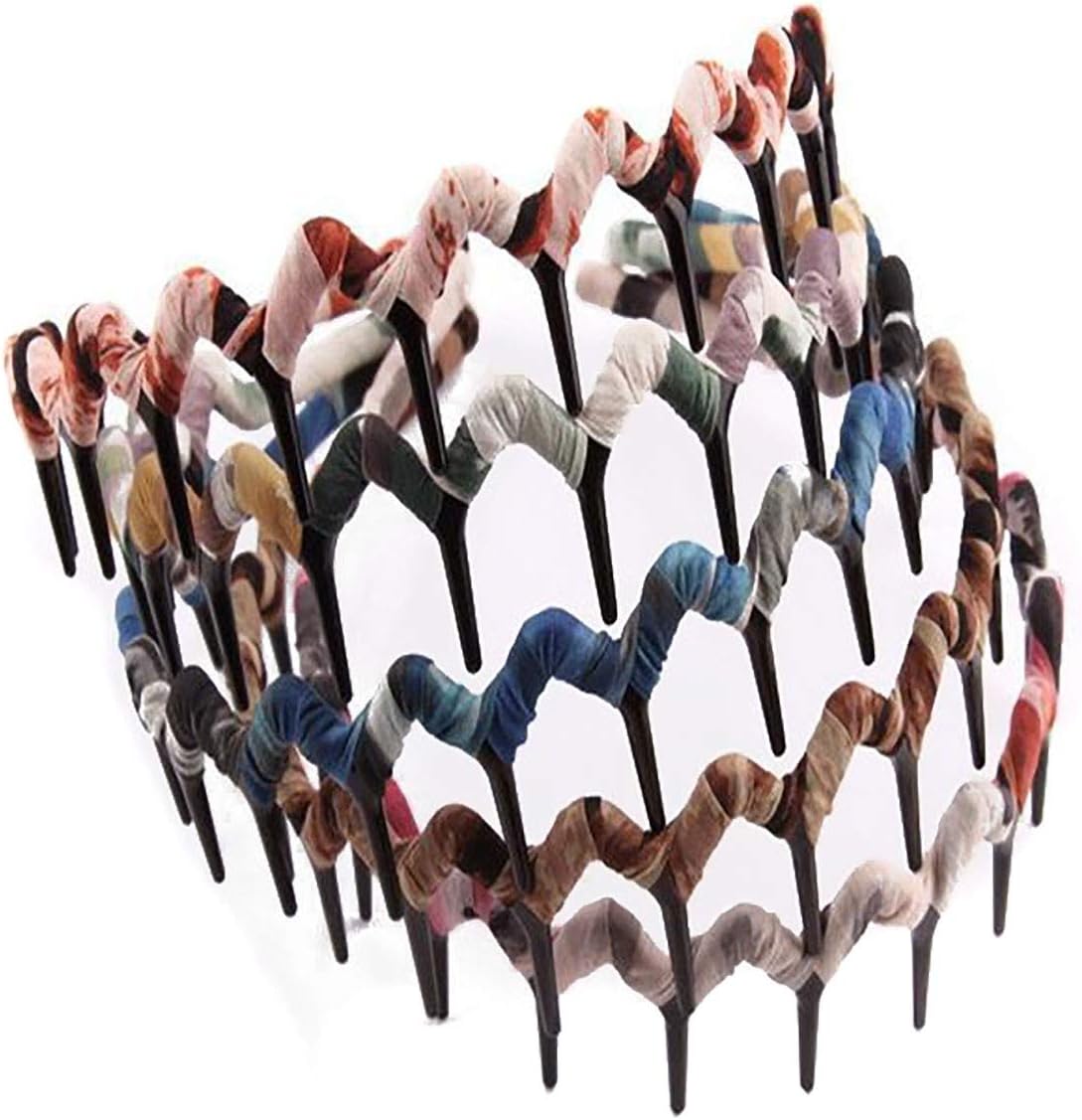 Fodattm 5PCS Bohemia Style Shark Tooth Wrapped Cloth Hairband Plastic Teeth Comb Hair Hoop Headband, Colourful, 5 count (Pack of 1)