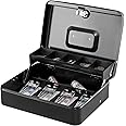 KYODOLED Locking Cash Box with Top Lock,Money Box with Cash Tray,4 Bill/5 Coin Slots,Lock Safe Box with Key,Money Saving Organizer,11.81Lx 9.45Wx 3.54H Inches,Black XL Large