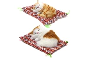 Coolayoung 2Pcs Sleeping Cat on Pad Doll Toy, Cute Mini Kitten on Pad with Meows Sounds Decor Hand Toy Gift for Kids Boys Girls