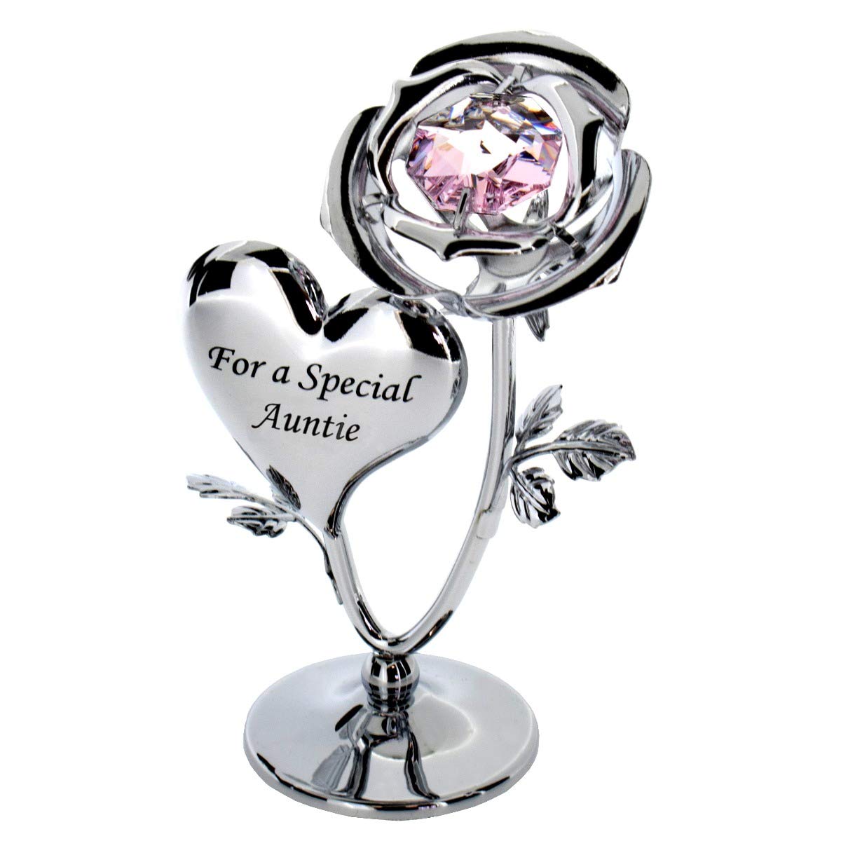 Crystocraft Chrome Plated Rose & Heart Ornament (AUNTIE)