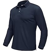 EKLENTSON Men's Polo Shirts Golf Long Sleeve Shirt Work Lightweight Breathable Shirt Quick Dry Casual Tops 3-Button Polo
