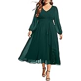 Pinup Fashion Plus Size Dresses for Wedding Guest - 2025 Formal Long Sleeve Chiffon Fall Midi Dress