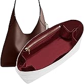 Doxo Purse Organizer Insert Compatible with Coach Brooklyn 28 Bag Insert, Soft Lightweight WaterResistant DupontPaper Divider for Tote Handbag Shaper, 7 Pockets with Side Zipper(White-Red)