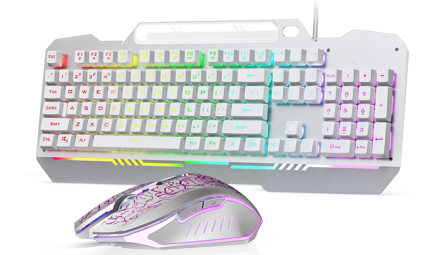 Photo 1 of AULA Gaming Keyboard, T102 104 Keys Keyboard and Mouse Combo, USB Wired Computer Keyboards Mechanical Feel Full Size, RGB Backlit for PC/Laptop Gaming or Working/Office (White)