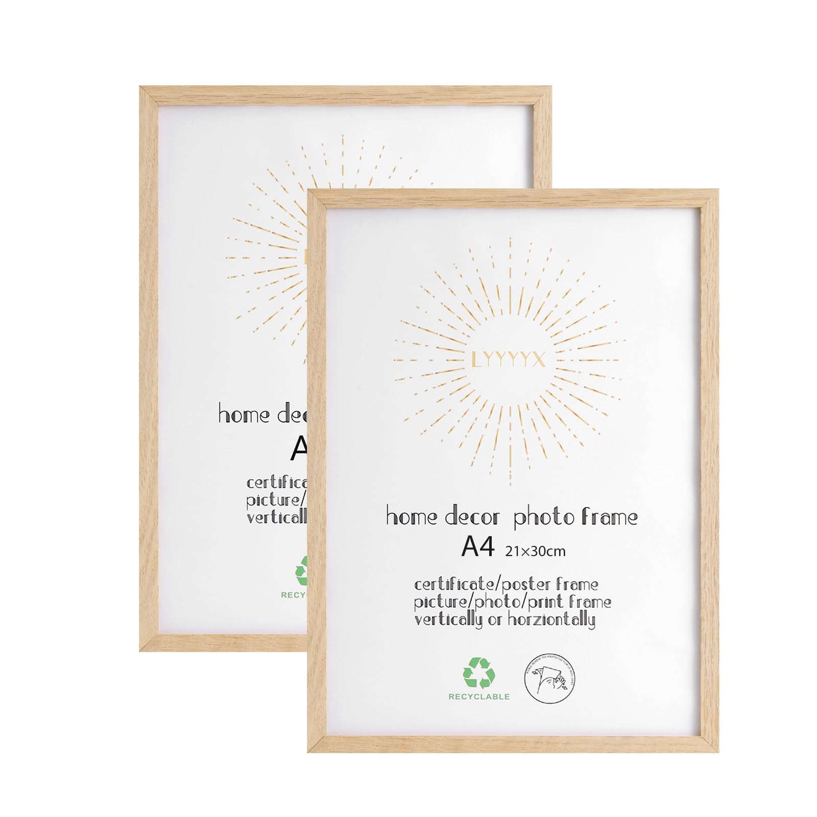 LYYYX Photo Frame A4 with Plexi Glass for Table Top and Wall Mounting Picture Frame Set of 2 Made of Solid Wood For Photos, Posters, Puzzles — image 1