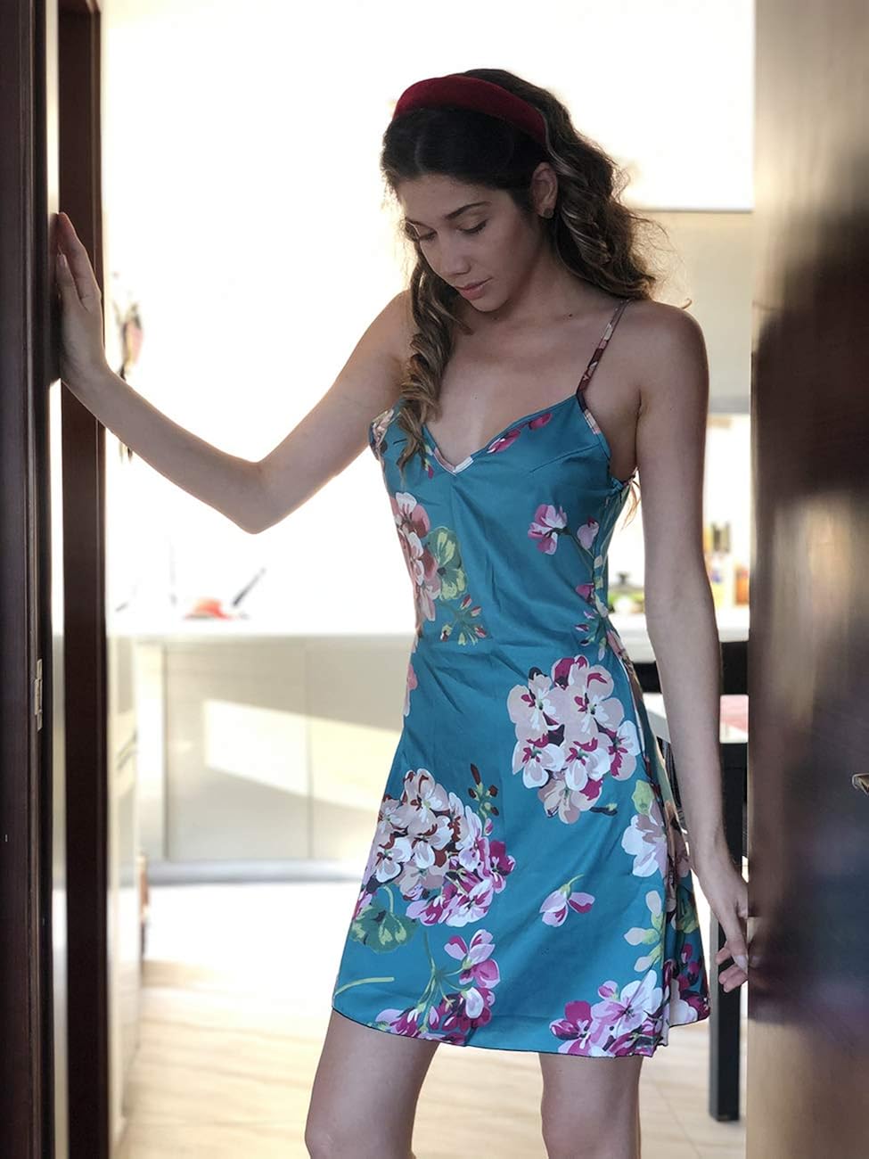 Satin Sleepwear Sexy Nightgown Chemise Full Slip Silk Negligee Floral Nightie Nightdress Bridal Lingerie for Women: Clothing