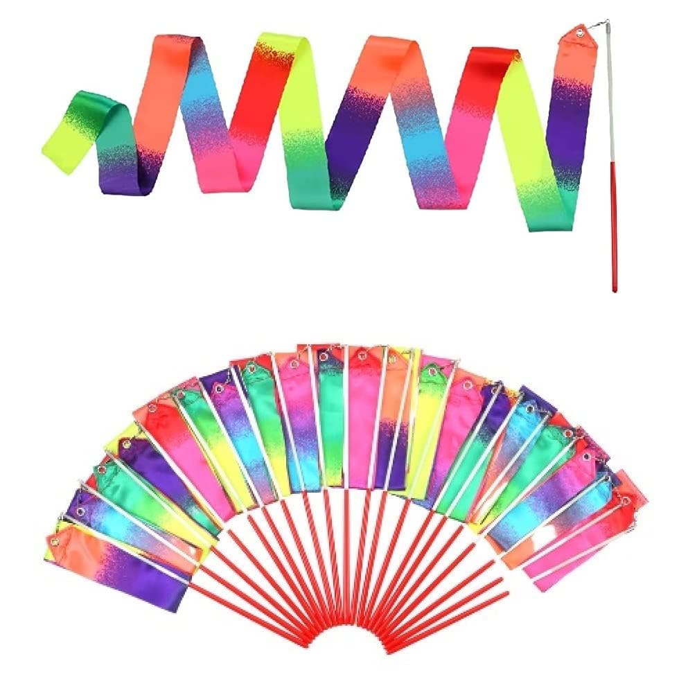 20 Pack Ribbon Dancing Wands Party Favors for Kids, Rainbow Birthday Decorations, Princess Party Supplies, Girls Party Games, Gymnastics Goody Bag Stuffers (Rainbow)