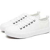Uoidru Women's Shoes White Tennis Sneakers for Women PU Leather Casual Sneakers Black Work Shoes