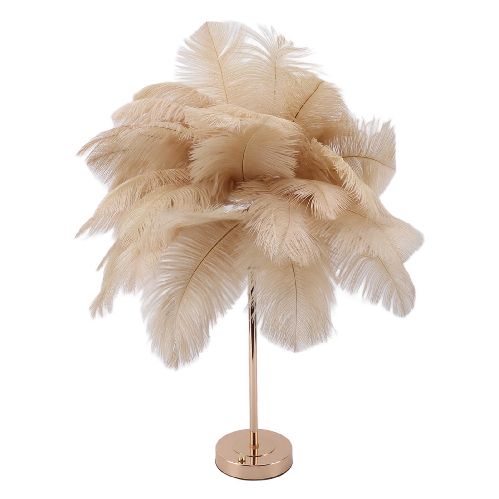 Yunir Feather Table Lamp, 30PCS Feathers USB Rechargeable Decorative Beside Table Lamp, with 3 Color Dimmable Lighting, for Bedroom Living Rooms Wedding Parties (Light Tan)
