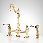 Signature Hardware 954037 Delacour 1.75 GPM Double Handle Bridge Kitchen Faucet with Side Spray - Aged Brass