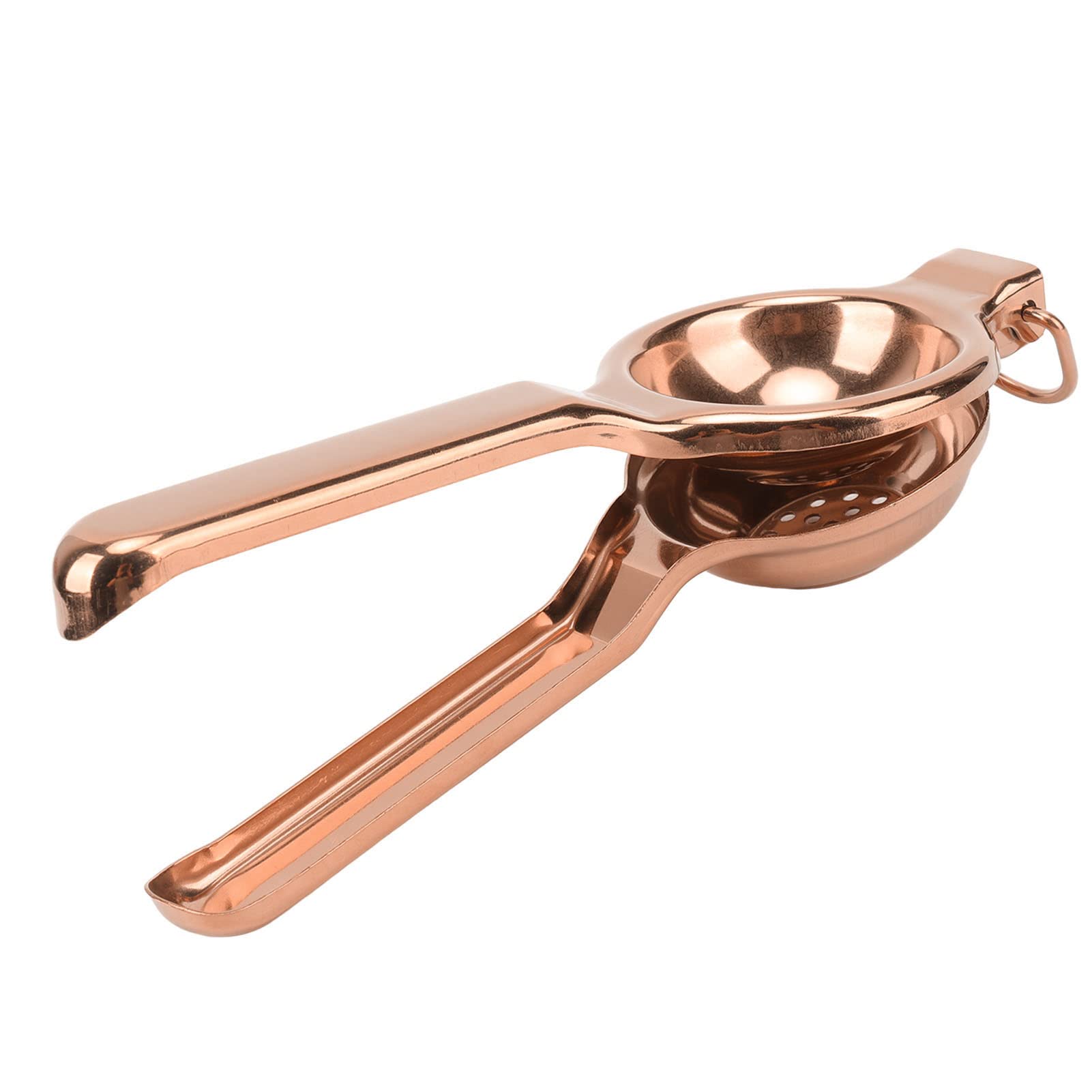 Fdit Stainless Steel Lemon Squeezer, Ergonomic Hand Held Juicer with Ultra Long Handle Non-Slip Grip Lifting Ring for Lemon Lime Citrus Fruits (Rose Gold)