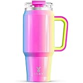 Meoky 32 oz Tumbler with Handle, Insulated Tumbler with Lid and Straw, Stainless Steel Travel Mug, Keeps Cold for 24 Hours, 100% Leak Proof, Fits in Car Cup Holder (Carnival)