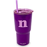 kate spade new york 20 Ounce Insulated Initial Tumbler for Cold and Hot Drinks with Reusable Straw, Stainless Steel Travel Cup with Slide Top Lid (N)