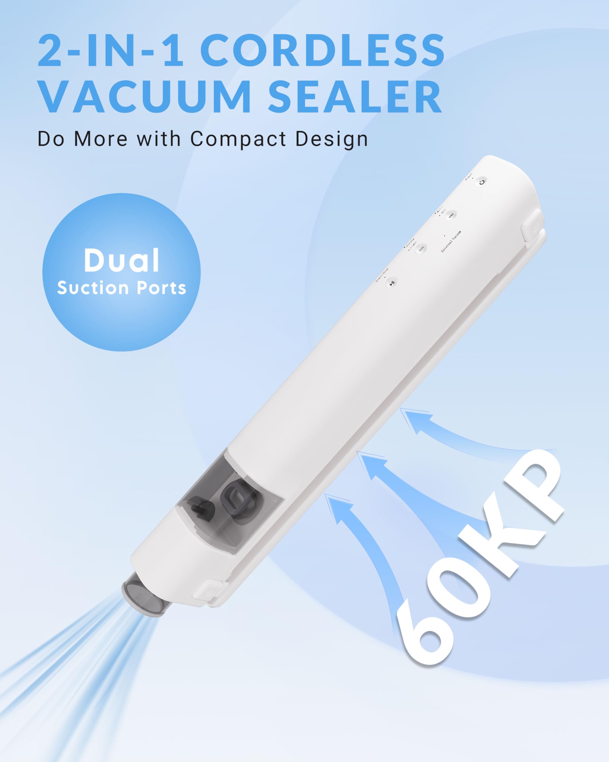 ZOES HOMEWARE 2025 Cordless 2-in-1 Vacuum Sealer Machine for Food, 60kPa Compact Dual Suction Port Food Sealer with Visiable Water Tank, Handheld Saver Sealer with 20 Reusable Bags& 1 Vacuum Roll Bags