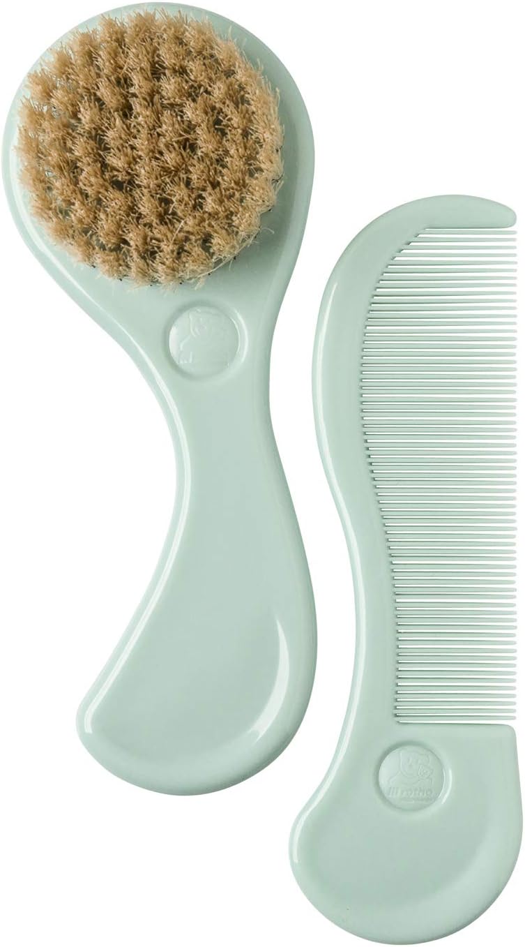 Rotho Babydesign Comb and Natural Hair Brush, Hair Care for Babies from 0 months, Swedish Green, 20447000101