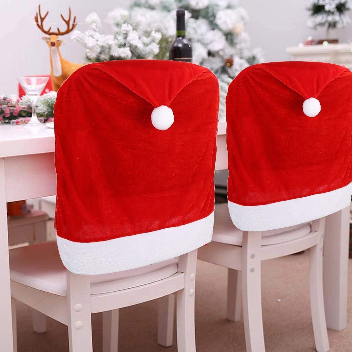 Slipcovers - CCINEE 6PCS Christmas Chair Covers,Santa Claus Hat Slipcover Xmas Chair Back Cover for Christmas Dinning Room Decoration