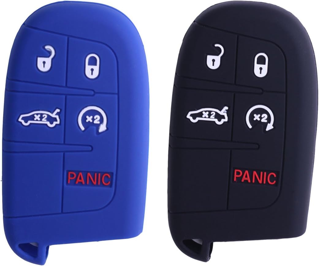 2pcs XUHANG Sillicone key fob Skin key Cover Remote Case Protector Shell for Jeep Grand Cherokee 300 Dodge Durango Charger Challenger Journey smart remote 5 button black blue