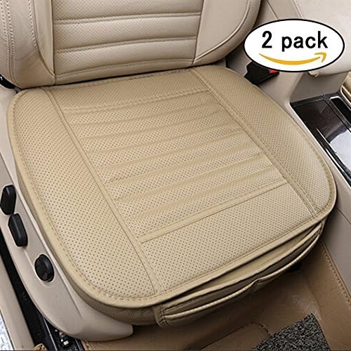 2pc Breathable Car Interior Seat Covers Cushion Pad Mat for Auto Supplies Office Chair with PU Leather Bamboo Charcoal (Beige)