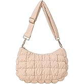 WOVTATOO Purse for Women Small Puffer Bag Cross body Crescent Shoulder Bag Hobo Quilted Handbag with Adjustable Strap