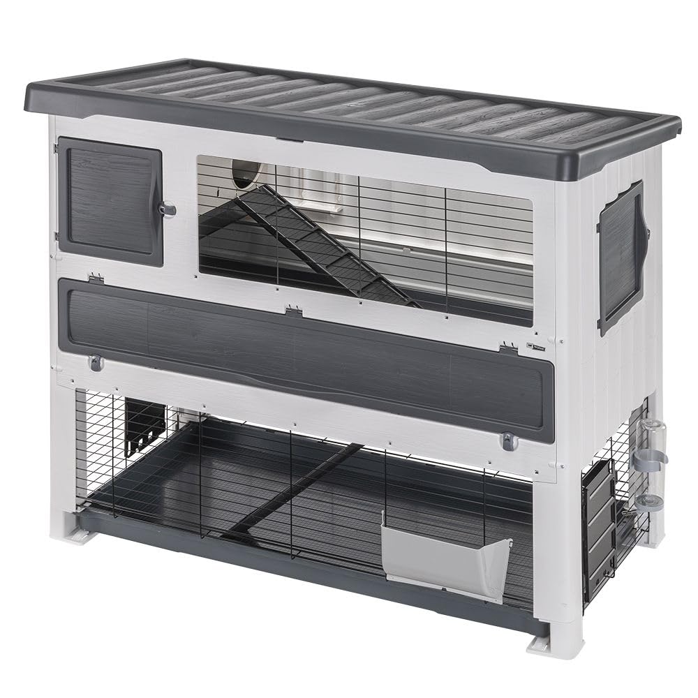 Ferplast Rabbit Hutch Double-Floor Grand Lodge 140 Plus, Outdoor Guinea Pig Cage With Accessories, overall size 134 x 73 x 117 Cm.