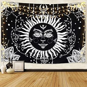 BLEUM CADE Moon and Sun Tapestry Wall Hanging Black and White Psychedelic Tapestry for Living Room Bedroom Dorm Home Decor