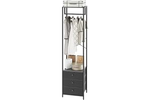 YMYNY Coat Racks, Clothes Rack with Drawers, Freestanding Tall Closet Organizer with 3 Fabric Drawers, Clothes Stand for Hanging Shirts, Coat,15.35" L×11.41" W×70.47" H, Black UHGR001B