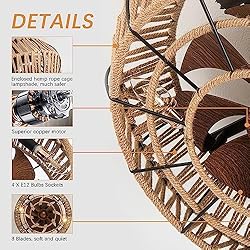 TSMKLEDAN 20" Woven Caged Ceiling Fans with Lights