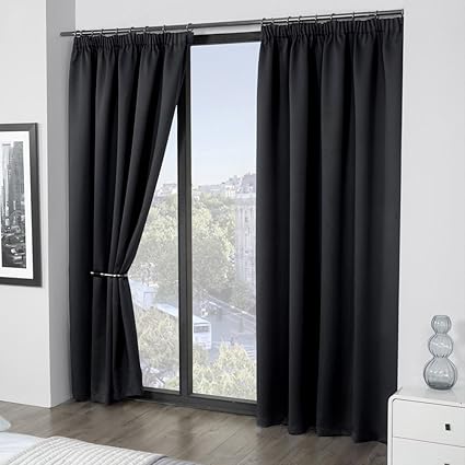 Luxury Thermal Supersoft Blackout Curtains Black 46 Wide X 90