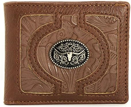 Texas Longhorn Western Bifold Wallets With Longhorn Conchos (BROWN-2)