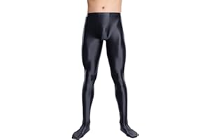 FEOYA Men Shiny Leggings Oil Glossy Tights Stretchy Sheer Metallic Pants for Club Party Workout Cosplay