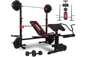 MAIDOMA 1500LBS 6 in 1 Weight Bench Set with Leg Extension/Curl and Preacher Curl, Bench Press Set and barbell Rack with Safety Bar Catches, Foldable Workout Benches for Home(US Stock)