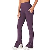 YEOREO Women Mini Flare Split Hem Leggings with Pockets Tummy Control Workout Leggings Anilnia Hidden Scrunch Gym Yoga Pants