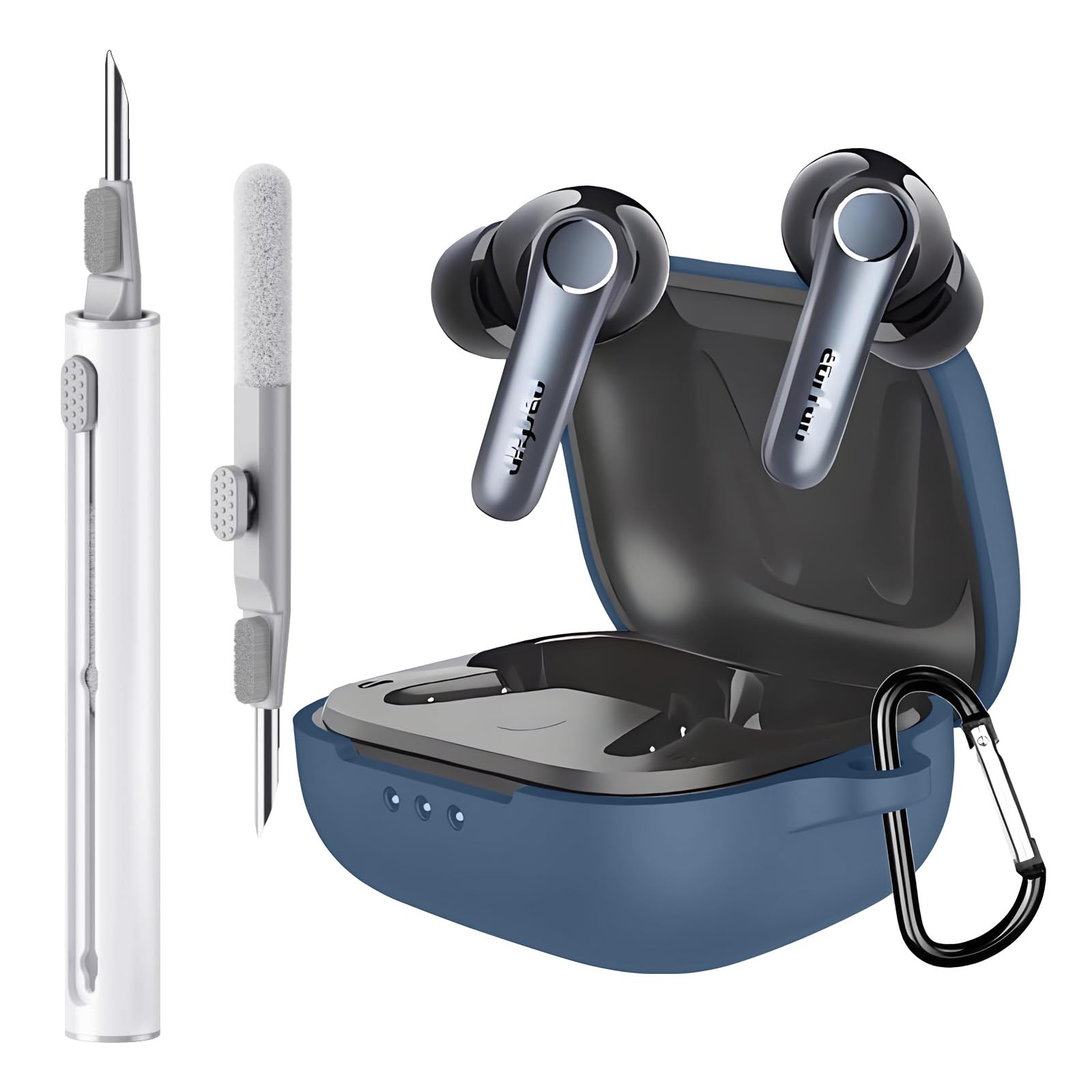 Photo 1 of **MISSING KEYCHAIN HOOK**Case Compatible with EarFun Air Pro 4 Earbuds, Soft Silicone Case Cover with Cleaner Kit Shockproof Protective Cover with Carabiner Accessories Keychain (Navy Blue)