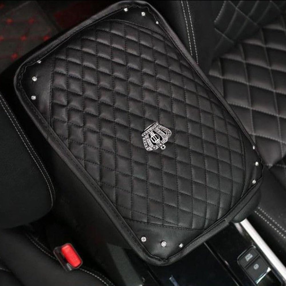 Sino Banyan Car Armrest Cover Center Console Cover Protector,Leather Crytal Crown Style(Large Size:9.25"X13")