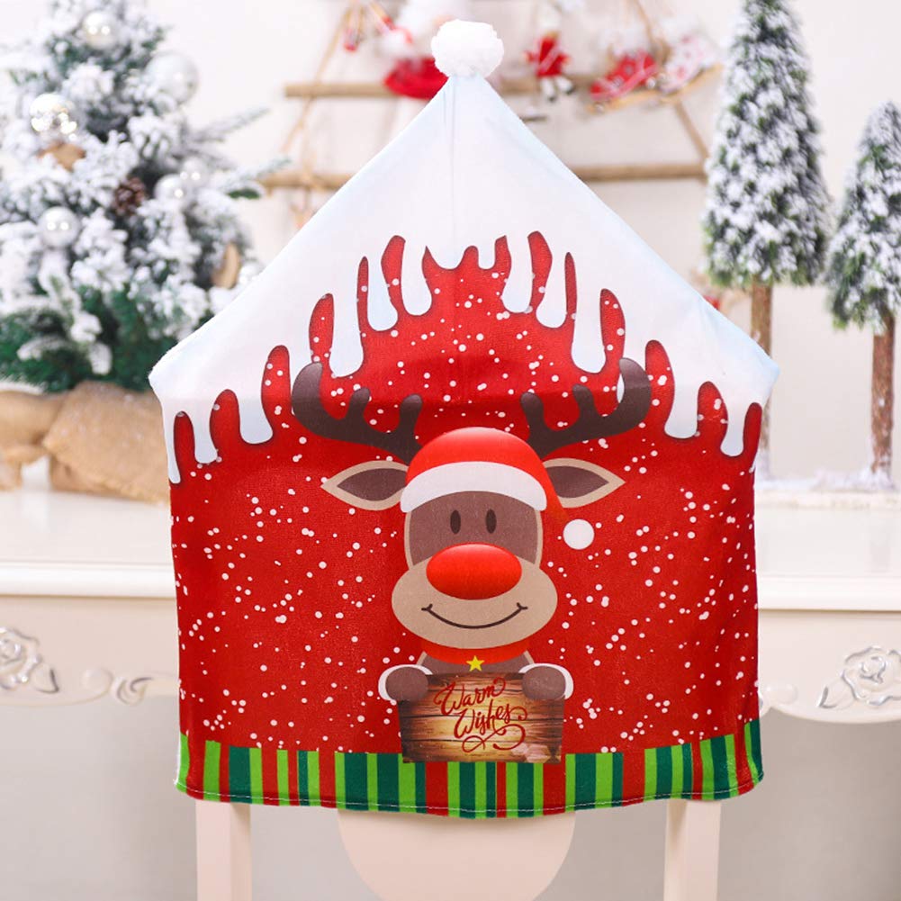 Okngr Christmas Chair Covers Set, 4 Pcs Christmas Dining Chair Slipcovers Santa Claus Snowman Chair Covers Dining Room Chair Protector Xmas Home Kitchen Decoration, Elk