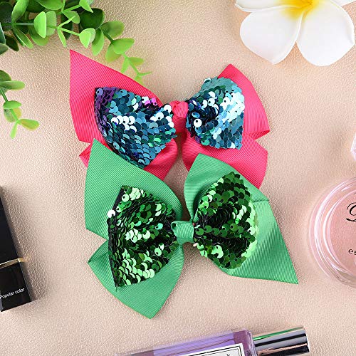 image for SIQUK 20 Pieces Sequin Bows 4.5 Inch Hair Bows Reversible Sequin with 