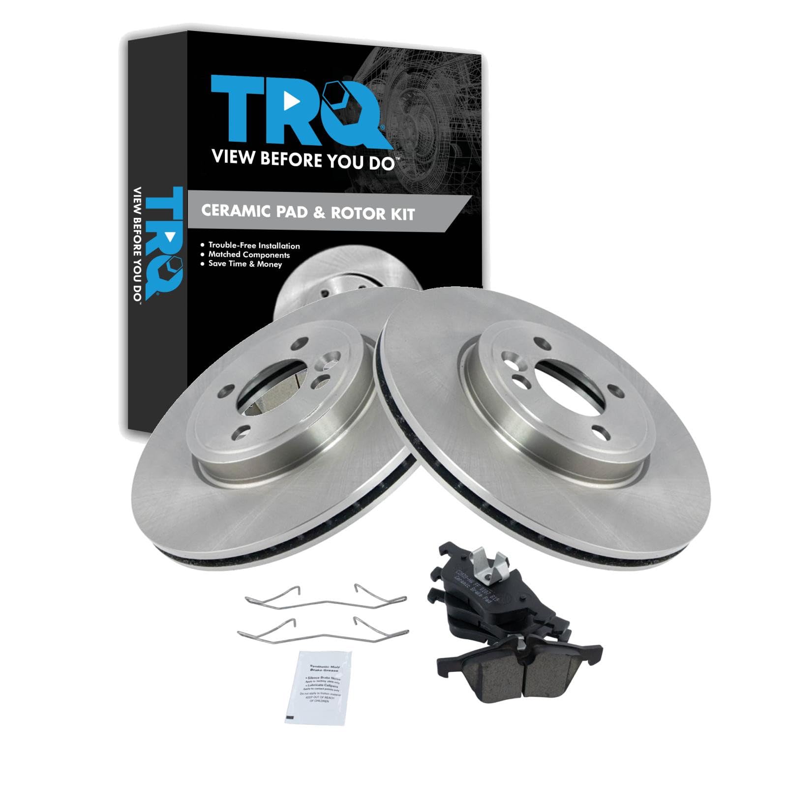 TRQ Front Brake Pad and Rotor Set Ceramic Compatible with 2007-2008 Mini Cooper Image
