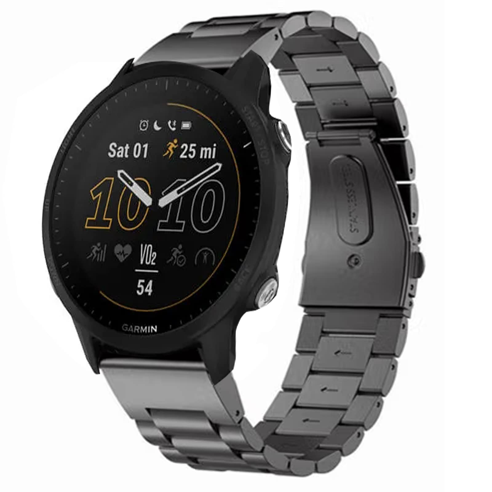 Compatible for Garmin Forerunner 955 Band, onetuo Quick Release Stainless Steel Metal Replacement Straps Compatible with Garmin Forerunner 955 / Fenix 7 / epix Gen 2 Smartwatch (Black)