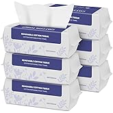 Soft Dry Wipe 6 Pack, 100% Cotton Face Tissues, Lint Free Facial Cleansing Towels, Extra Thick Dry and Wet Use for Cleansing,Sensitive Skin, Makeup Removing, Surface Cleaning