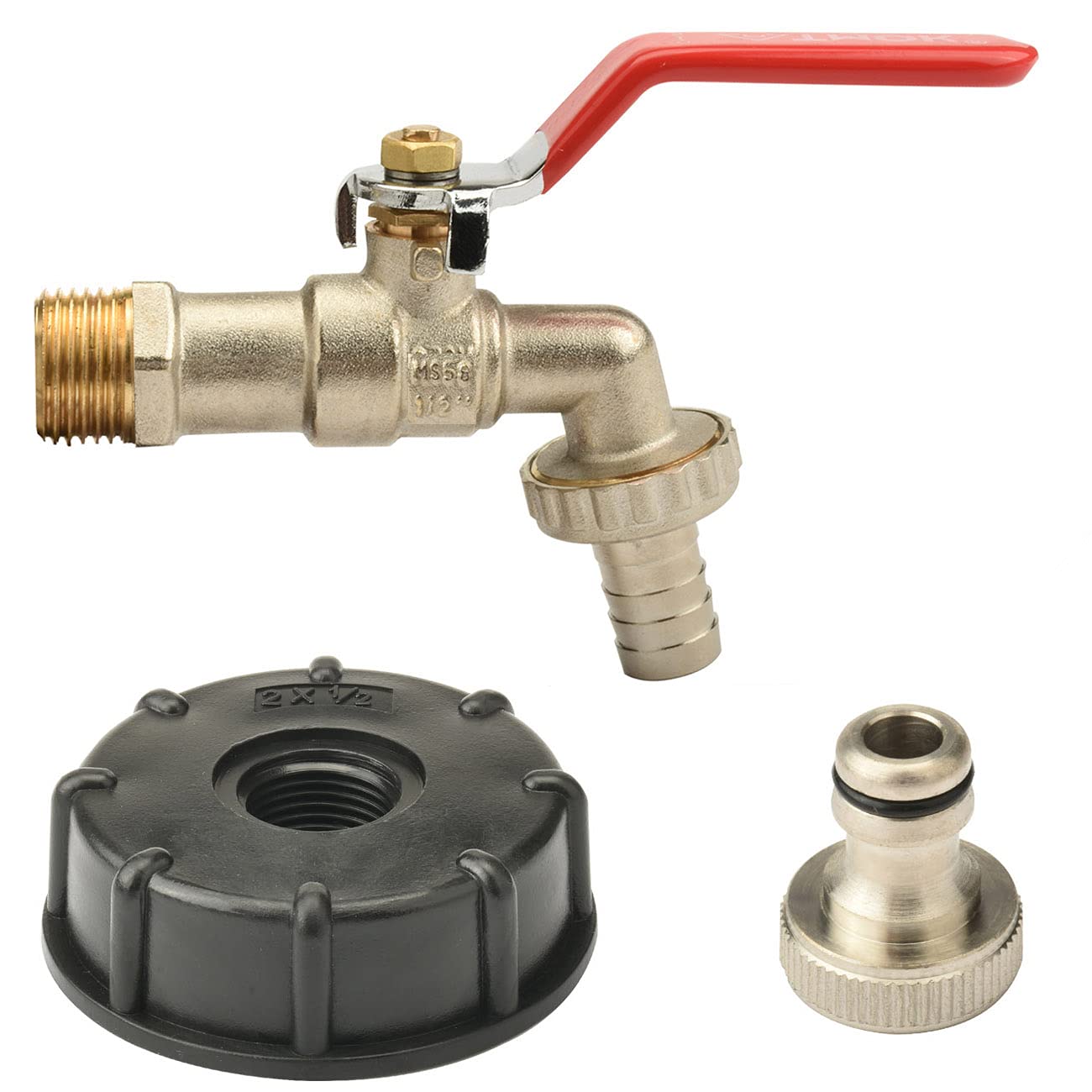 profiwoab IBC Tank Adapter 1/2 '' IBC Tank Fittings Leakproof Brass Adapter & Valve for S60X6 Water Storage Tank & Garden Hose Connector