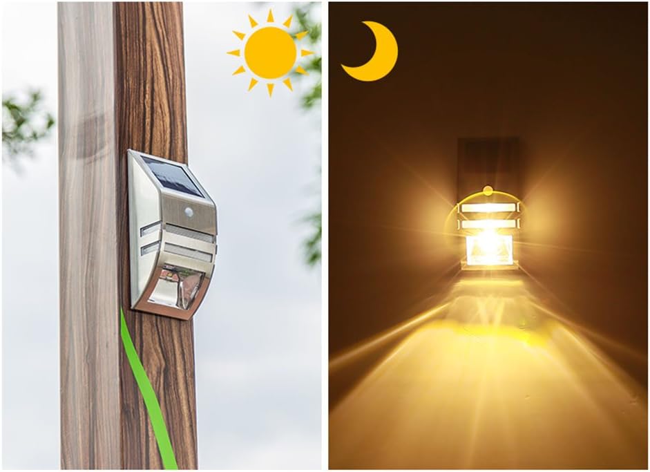 Motion Sensor Wireless Outdoor Waterproof Solar Wall Light LED Lamp Security Lighting for Garden Fence Pathway Gutter Yard (Warm White) - Image 5