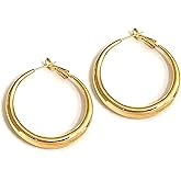 Gold Hoop Earrings for Women S925 Steling Silver Post Hoops Earrings Lightweight & Hypoallergenic Hoop Earring Trendy Chunky Large Hoops Earring Jewelry Gifts - BY4