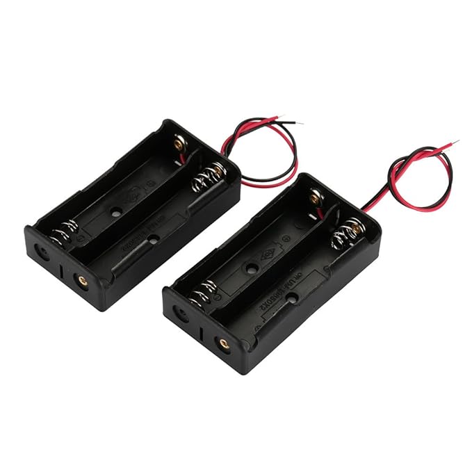 Ayangg 2 Pack Battery Holder, 2 Slots 18650 Battery Storage Case DIY Plastic Box with 13cm/5 Leads, Black