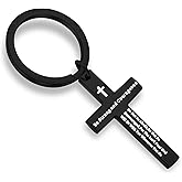 LQRI QIIER Christian Keychain Be Strong and Courageous Joshua 1:9 Bible Verse Dog Tag Pendant Keychain Religious Jewelry Inspirational Gifts (cross-black)