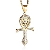 HZMAN CZ Eye of Horus Egypt Protection Pendant Coptic Ankh Cross Religious Stainless Steel Necklace
