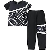 Yoxindax Kid Boy Clothes Geometric Printed Color Blocking Top Summer Long Pants 2PC Summer Outfit Set