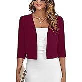 Heymoments Women's Thin Shrugs 3/4 Sleeve Lightweight Cropped Tops Open Front Cardigan for Dress